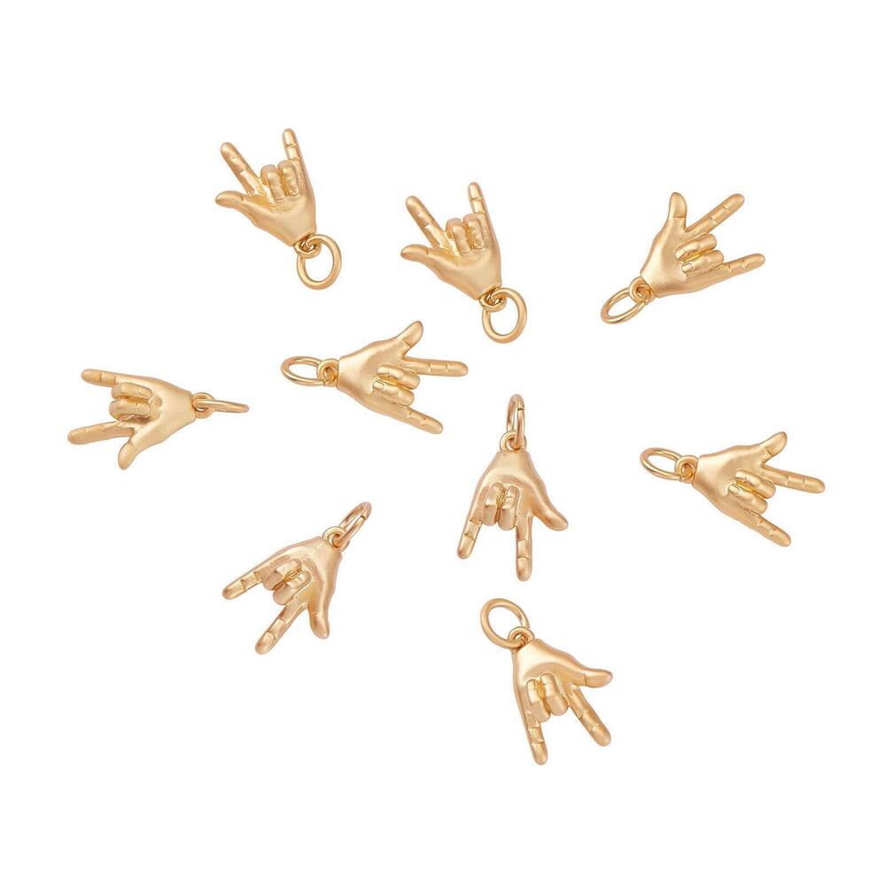 1358 10 Pcs Gesture for I Love You Tiny Pendant Brass Gesture Charms Bulk